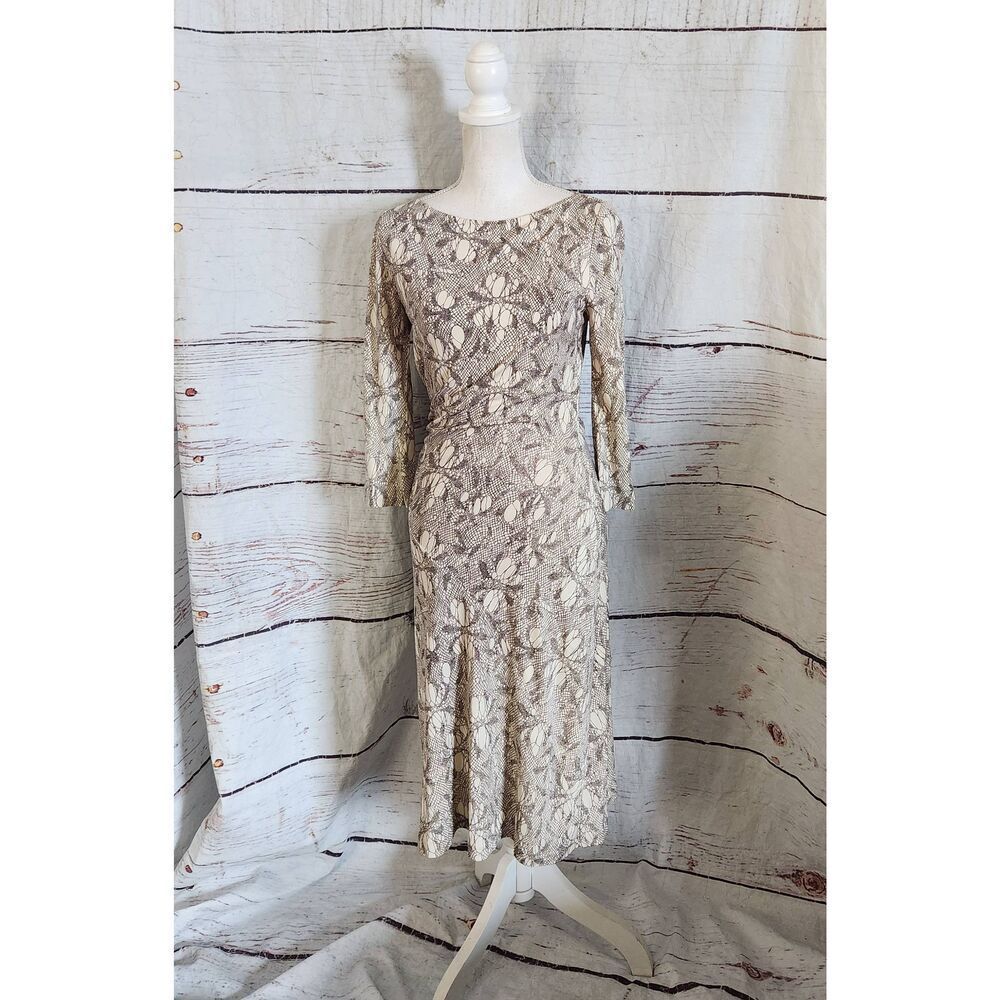 Diane von Furstenberg Aris Abstract Reptile Print Side Ruched 3/4 Sleeve Dress S